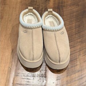 UGG Tazz Suede Cozy Slippers in “sand”